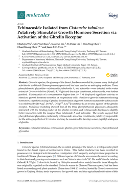 Echinacoside Isolated from Cistanche Tubulosa Putatively Stimulates Growth Hormone Secretion Via Activation of the Ghrelin Receptor