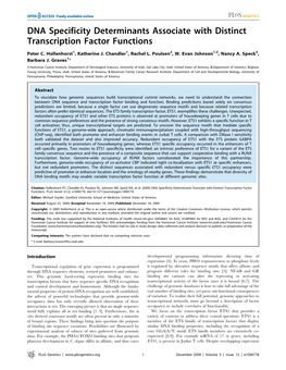 DNA Specificity Determinants Associate with Distinct Transcription Factor Functions