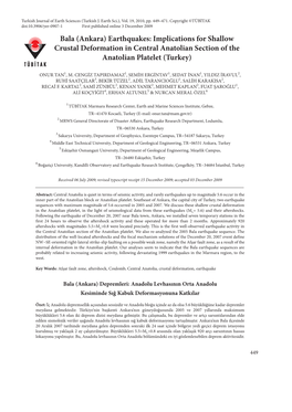 Earthquakes: Implications for Shallow Crustal Deformation in Central Anatolian Section of the Anatolian Platelet (Turkey)