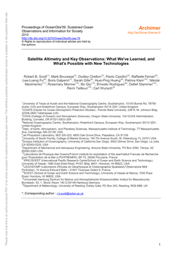 Satellite Altimetry and Key Observations: What We've Learned, and Learned, We've What Altimetry Andkey Observations: Satellite - Lueng Fu