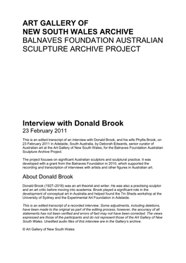 Interview with Donald Brook 23 February 2011