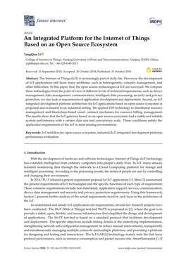 An Integrated Platform for the Internet of Things Based on an Open Source Ecosystem