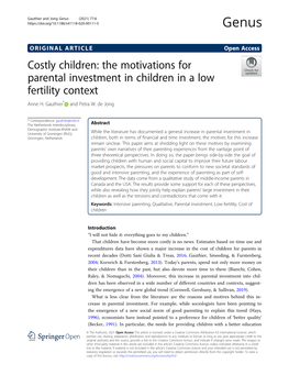 The Motivations for Parental Investment in Children in a Low Fertility Context Anne H