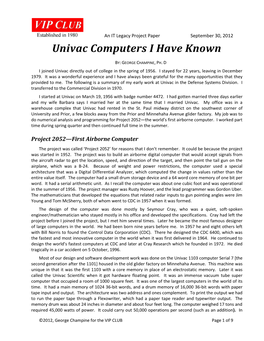 Univac Computers I Have Known