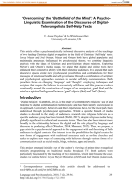 A Psycho- Linguistic Examination of the Discourse of Digital- Televangelists Self-Help Texts