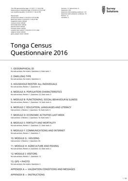 Tonga Census Questionnaire 2016