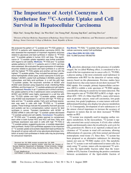 The Importance of Acetyl Coenzyme a Synthetase for 11C-Acetate Uptake and Cell Survival in Hepatocellular Carcinoma