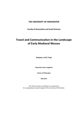 Travel and Communication in the Landscape of Early Medieval Wessex
