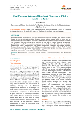 Most Common Autosomal Dominant Disorders in Clinical Practice, a Review