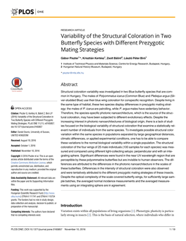 Variability of the Structural Coloration in Two Butterfly Species with Different Prezygotic Mating Strategies