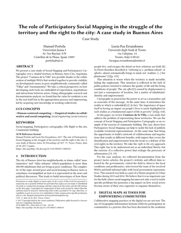 The Role of Participatory Social Mapping in the Struggle of the Territory and the Right to the City: a Case Study in Buenos Aires Case Study