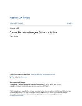 Consent Decrees As Emergent Environmental Law