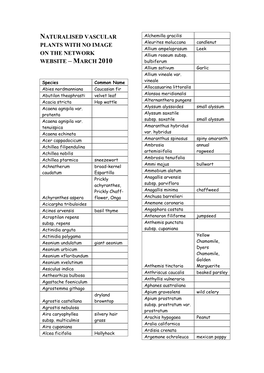 Naturalised Vascular Plants with No Image on The