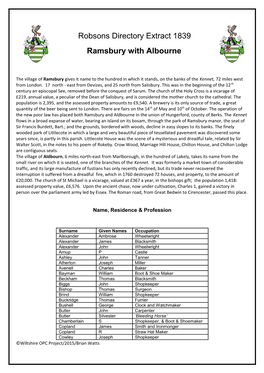 Robsons Directory Extract 1839 Ramsbury with Albourne