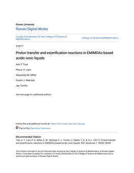 Proton Transfer and Esterification Reactions in Emimoac-Based Acidic