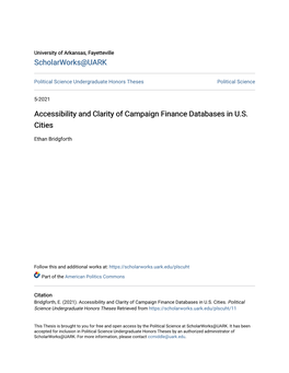 Accessibility and Clarity of Campaign Finance Databases in U.S. Cities