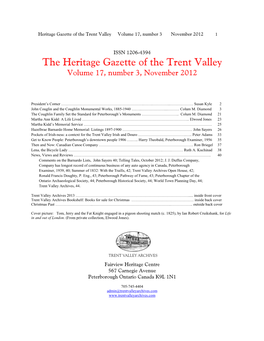 The Heritage Gazette of the Trent Valley Volume 17, Number 3, November 2012