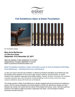 Fall Exhibitions Open at Esker Foundation