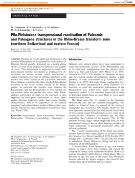 Plio-Pleistocene Transpressional Reactivation of Paleozoic and Paleogene Structures in the Rhine-Bresse Transform Zone (Northern Switzerland and Eastern France)