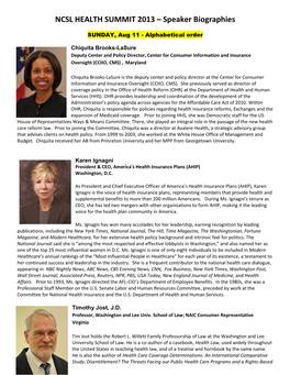 NCSL HEALTH SUMMIT 2013 – Speaker Biographies