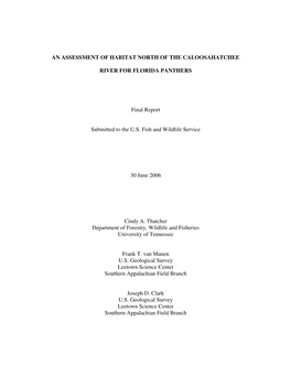 Panther Habitat North of the Caloosahatchee River in Florida Based on Circa 1993 Landscape Conditions