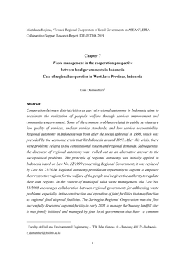 Waste Management in the Cooperation Prospective Between Local Governments in Indonesia Case of Regional Cooperation in West Java Province, Indonesia