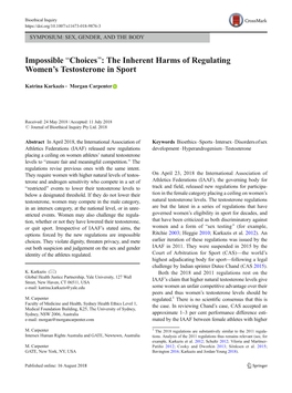 The Inherent Harms of Regulating Women's Testosterone in Sport