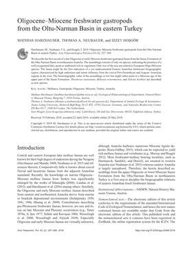 Oligocene–Miocene Freshwater Gastropods from the Oltu-Narman Basin in Eastern Turkey