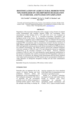 Biostimulation of Agricultural Biobeds with Npk Fertilizer on Chlorpyrifos Degradation to Avoid Soil and Water Contamination