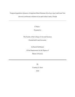Temporal Population Dynamics of Important Black Skimmer (Rynchops Niger) and Least Tern (Sternula Antillarum) Colonies in Lee An