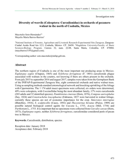 Coleoptera: Curculionidae) in Orchards of Pecanero Walnut in the North of Coahuila, Mexico