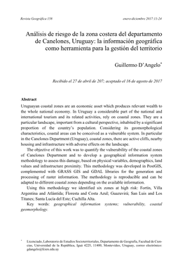 Análisis De Riesgo De La Zona Costera Del Departamento De Canelones, Uruguay: La Información Geográfica Como Herramienta Para La Gestión Del Territorio