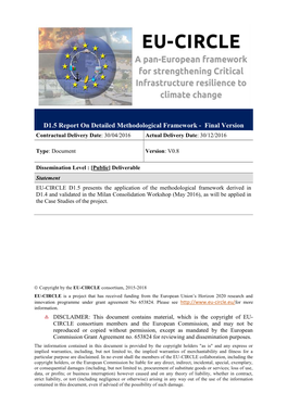 Report on Detailed Methodological Framework - Final Version Contractual Delivery Date: 30/04/2016 Actual Delivery Date: 30/12/2016