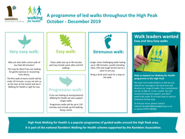 A Programme of Led Walks Throughout the High Peak October - December 2019