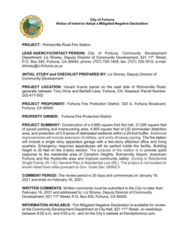 Rohnerville Road Fire Station LEAD AGENCY/CONTACT PERSON