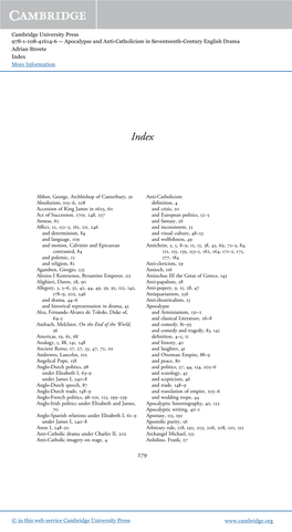 Cambridge University Press 978-1-108-41614-6 — Apocalypse and Anti-Catholicism in Seventeenth-Century English Drama Adrian Streete Index More Information