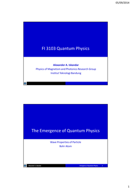 FI 3103 Quantum Physics the Emergence of Quantum Physics