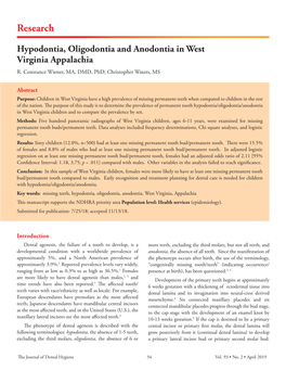 Hypodontia, Oligodontia and Anodontia in West Virginia Appalachia R