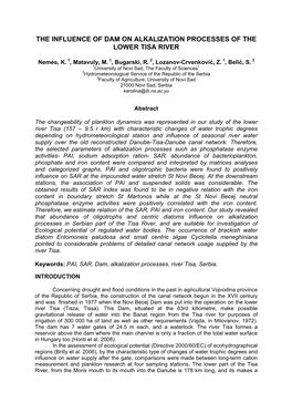 The Influence of Dam on Alkalization Processes of the Lower Tisa River