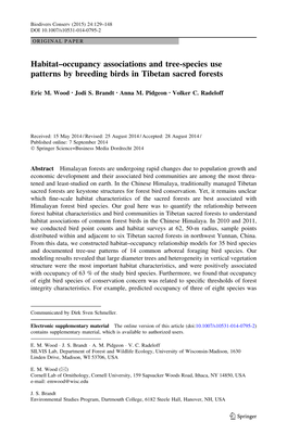 Habitat–Occupancy Associations and Tree-Species Use Patterns by Breeding Birds in Tibetan Sacred Forests