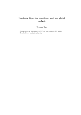Nonlinear Dispersive Equations: Local and Global Analysis Terence
