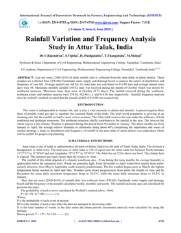 Rainfall Variation and Frequency Analysis Study in Attur Taluk, India
