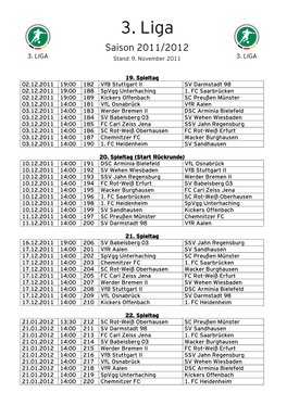 Spielplan 3. Liga 11-12 Spieltage 19-25