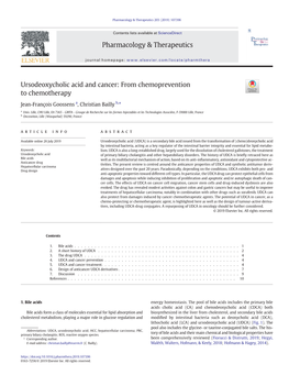 Ursodeoxycholic Acid and Cancer: from Chemoprevention to Chemotherapy