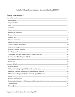 TABLE of CONTENTS General Information