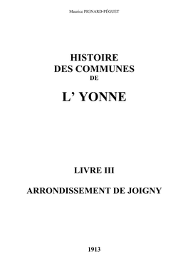 Histoire Des Communes De L'yonne