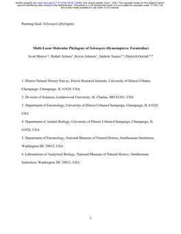 Multi-Locus Molecular Phylogeny of Solenopsis (Hymenoptera: Formicidae)