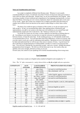 Notes on Transliteration and Tones: Lao Script Is Completely Different