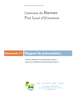 Commune De Blennes Plan Local D'urbanisme Document N°1