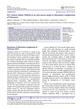 FANCM As an Anti-Cancer Target in Alternative Lengthening of Telomeres